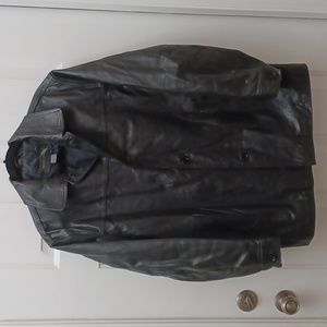Banana Republic black leather button front quilted men's jacket coat sz M